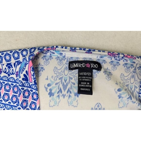LIMITED TOO GIRLS WHITE BLUE PINK PRINT SHORT SLEEVE STRETCH KNIT TOP - M 10/12 - Picture 4 of 7